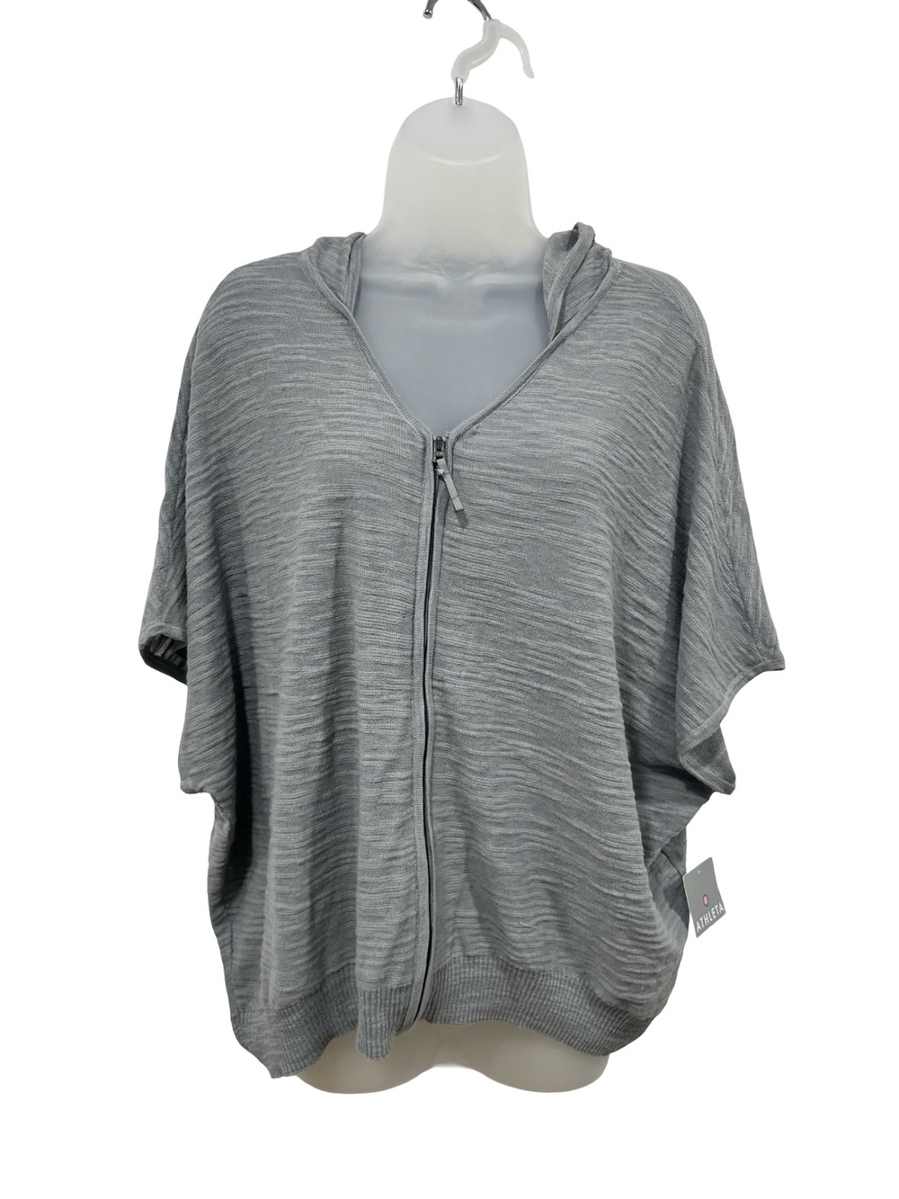 NWT: Athleta Light Gray Knit Hooded Poncho cotton/linen blend size L